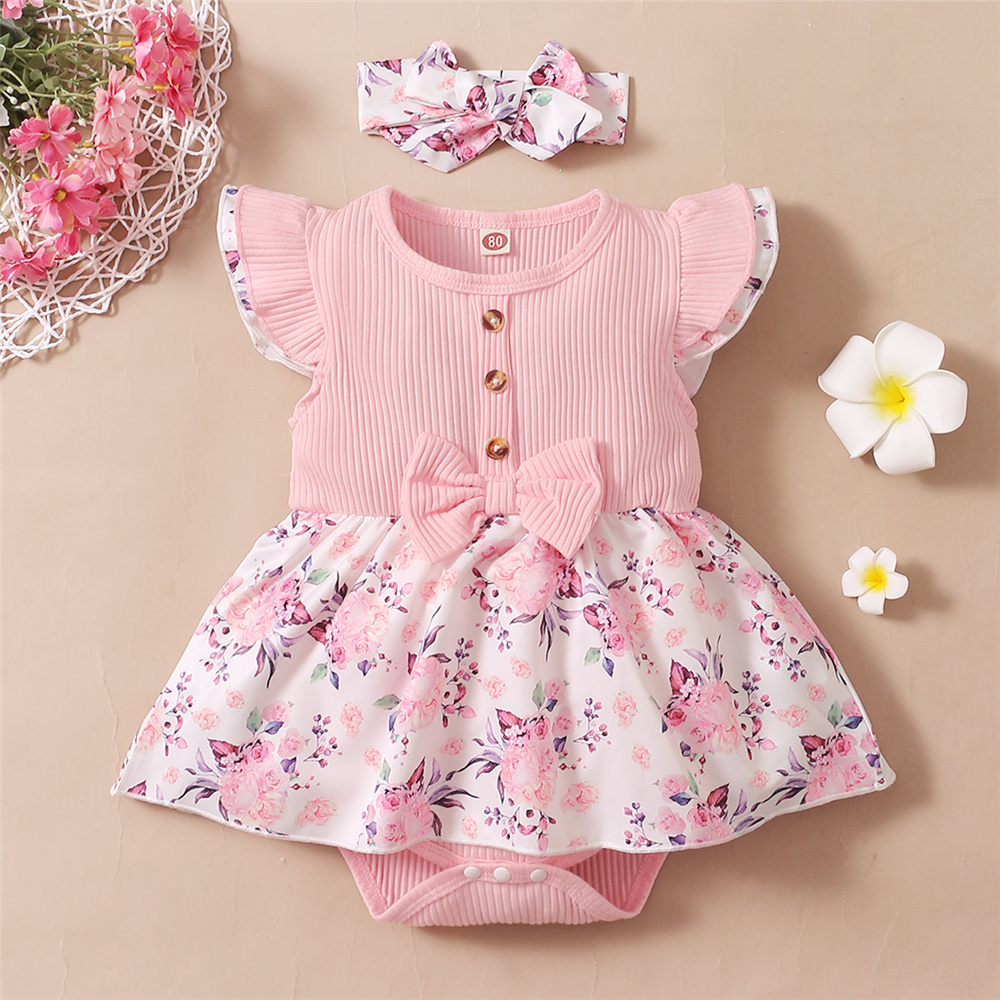 Baby Clothing Online - Gaun Romper Floral Anak Perempuan Bayi